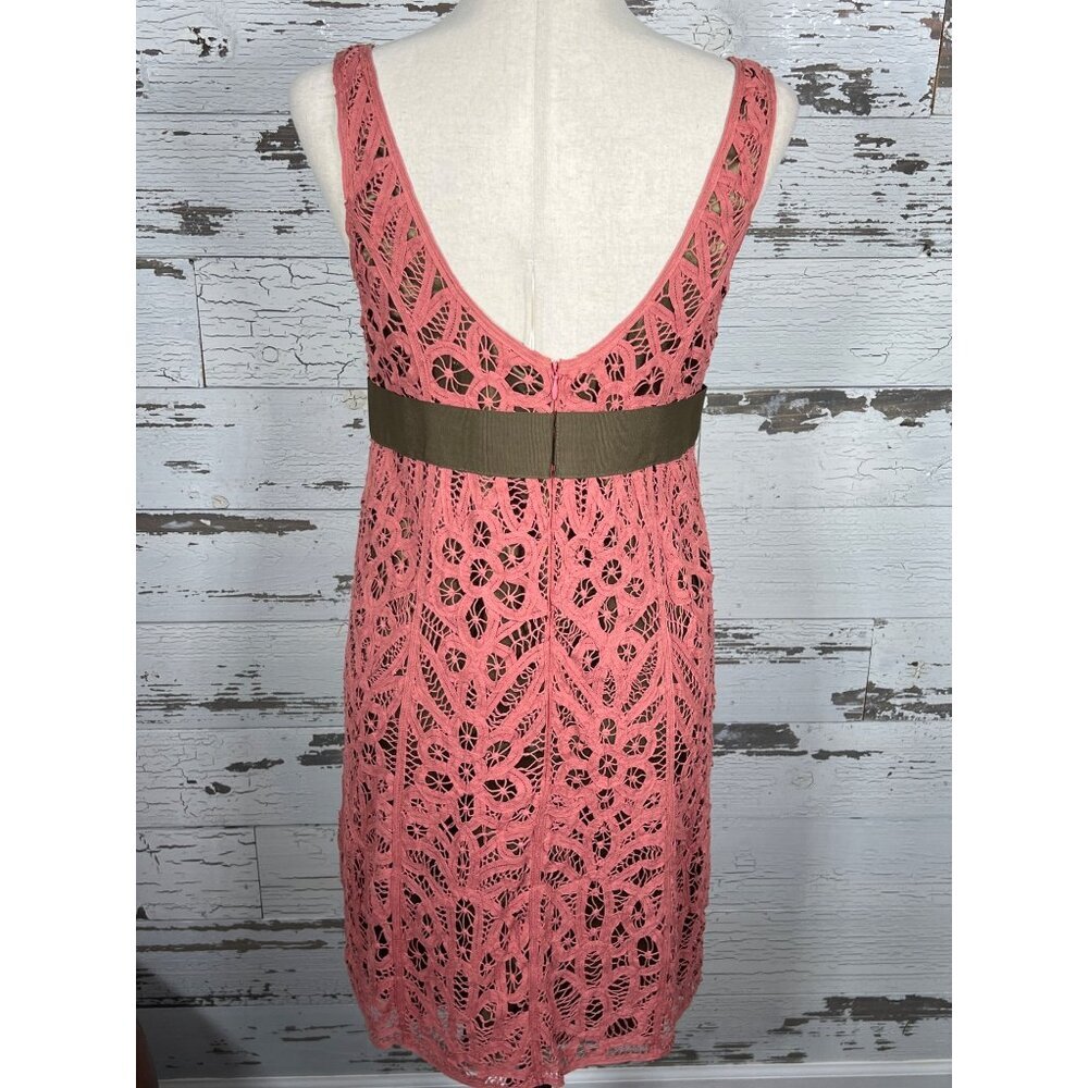 VINTAGE BETSEY JOHNSON Sleeveless Lace Overlay Dress in Pink & Brown Sz 10 EUC - Picture 3 of 5